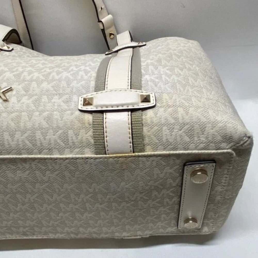 Michael Kors Griffin Large Logo Tote Natural Jacqard Canvas Leather Trim GUC - Picture 5 of 16